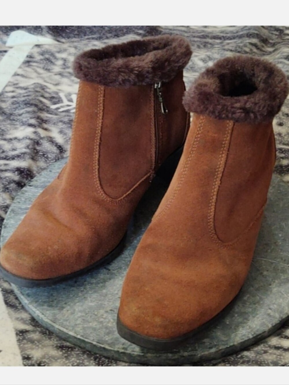 Sporto Waterproof Cognac Brown Suede Zip Ankle Boots 6